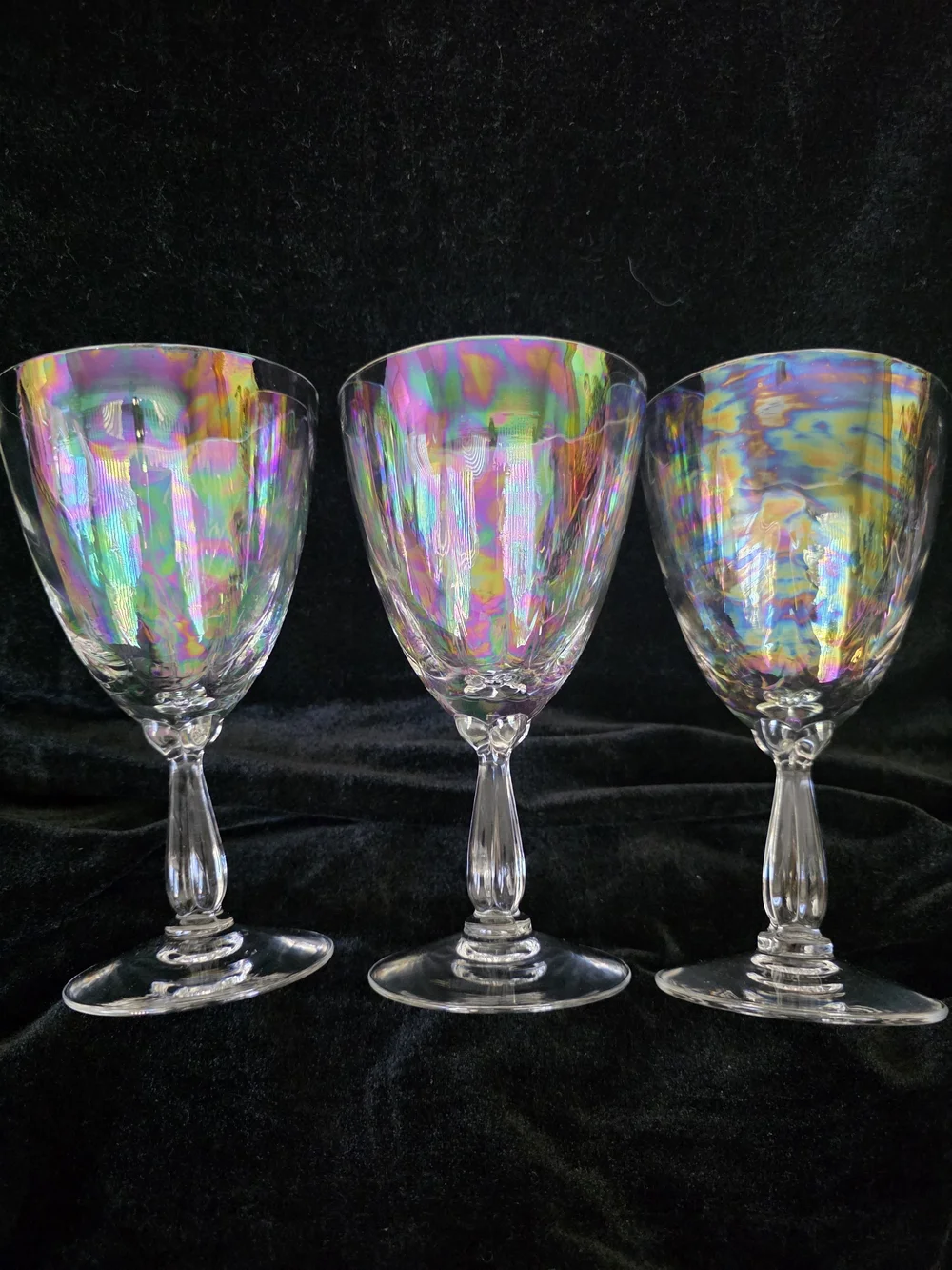 Fostoria Iridescent Wine Glasses - Set of 3 (Holographic Finish)